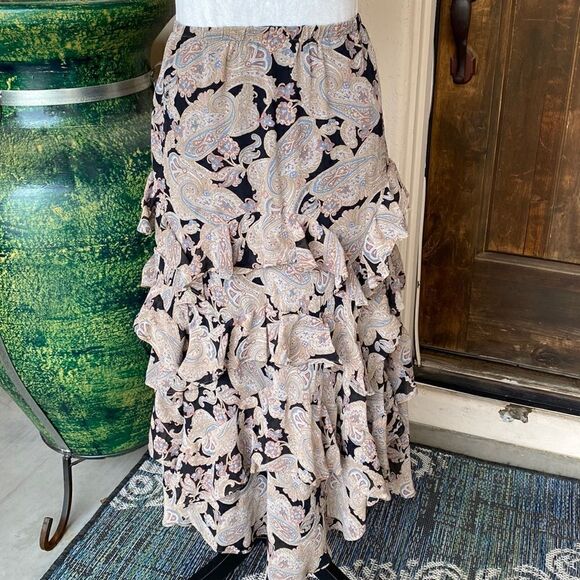 Liz Claiborne elastic waist abundantly ruffled paisley skirt size 6 - Picture 1 of 9